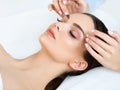 Face Massage. Close-up of a Young Woman Getting Spa Treatment.