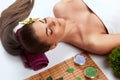 Face massage. Close-up of young woman getting spa massage treatment at beauty spa salon.Spa skin and body care. Royalty Free Stock Photo