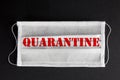 Face medical mask with word QUARANTINE printed on it. Covid-19 outbreak, quarantine worldwide, lockdown concept Royalty Free Stock Photo