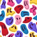 Face melt pattern. Happy drug faces, exotic techno retro background. Funny psychedelic portraits, textile 70s print