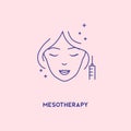 Face mesotherapy line icon. Hyaluronic acid facial injection, vector banner design template. Female rejuvenating mesotherapy Royalty Free Stock Photo