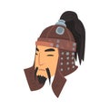 Face of Mongol Warrior, Central Asian Character in Helmet Vector Illustration Royalty Free Stock Photo