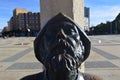 Face Of The Monument To The Pilgrim In Leon. Architecture, Travel, History, Street Photography.