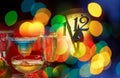 Detail of Face of New Year Clock with Wine Glasses Royalty Free Stock Photo