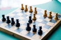 Face Off. Chessboard. A game of chess. Royalty Free Stock Photo