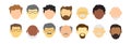 Face old man vector icon, cartoon avatar, people character, diverse senior men. Profile grandfather. Glasses, bald head, mustache