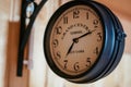 Face of old vintage wall clock, with inscription Grand Cenrtal Terminal New York Royalty Free Stock Photo