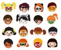 Face paint kids vector children portrait with facial painted makeup and girl boy character illustration set of Royalty Free Stock Photo