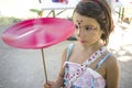 Child girl playing with spinning plate Royalty Free Stock Photo