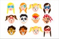 Face painting for kids icons collection. Vector illustration Royalty Free Stock Photo