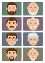 Face people ages icons, male from young to old. Vector illustration