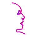 The face of the person in one line in the neon style