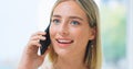 Face, phone call and smile with a young woman talking on her mobile for communication or networking. Contact, technology Royalty Free Stock Photo