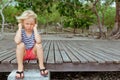 Face portrait of annoyed, unhappy caucasian kid with crossed arms Royalty Free Stock Photo