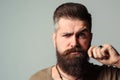 Face portrait of bearded man. Barber shop. Men hairstyle, beard and mustache Royalty Free Stock Photo