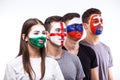 Face portrait of football fans support their national team: Slovakia, Wales, Russia, England Royalty Free Stock Photo