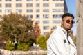 Face portrait of a handsome black and young american man wearing sunglasses Royalty Free Stock Photo