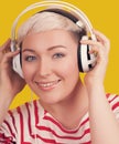 Face portrait of young woman with headphones Royalty Free Stock Photo