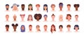 Face portraits, diverse characters avatars set. Young men, women heads, user profiles. People with different appearance Royalty Free Stock Photo