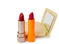 Face powder stroke and lipstick on white background. clipping path Royalty Free Stock Photo