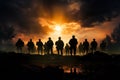 In the face of power, soldiers silhouettes hold their ground