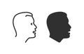 Face profile silhouette man side vector icon or thin line outline art linear human male person head shape black white clipart Royalty Free Stock Photo