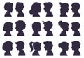 Face profile silhouettes. Male and female heads silhouettes, woman and man avatar portraits flat vector illustration set Royalty Free Stock Photo