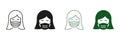 Face Protection, Mask Cover for Nose and Mouth. Woman in Medical Face Mask Line and Silhouette Icon Set. Wear Respirator