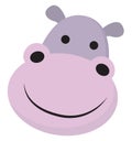 Emoji of the face of a smiling animal, hippopotamus, vector or color illustration