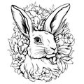 face rabbit portrait, vintage graphic illustration