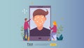 Face recognition data security design. facial biometric identification system scanning on smartphone. web landing page template, Royalty Free Stock Photo