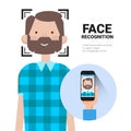 Face Recognition Hand Holding Smart Phone Scanning Man Modern Biometrical Identification System Concept