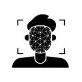 Face recognition icon with biometric scanning mesh on human head silhouette, AI identification Royalty Free Stock Photo