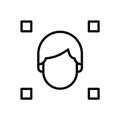 Face recognition icon with scanning frame and user avatar outline, biometric Royalty Free Stock Photo