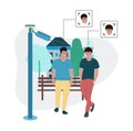 Face recognition illustration. Face recognition by camcorder. CCTV. The surveillance camera recognizes the faces of men