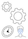 Face recognition, interconnected gears, and clock highlighting time-focused technological solutions Royalty Free Stock Photo
