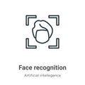 Face recognition outline vector icon. Thin line black face recognition icon, flat vector simple element illustration from editable