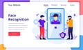 Face recognition technology system concept. Biometric scanner identification. Modern flat landing page design for website and