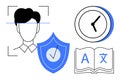 Face recognition, time management, and multilingual communication concept in modern technology Royalty Free Stock Photo