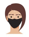 Face recognition of an woman in facial medical mask, word stock vector illustration as a concept of person identification by