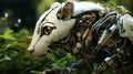 face of a robot animal with feline features