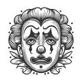 Face sad crying circus clown in makeup vector Royalty Free Stock Photo