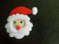 Face of a Santa Claus with beard and red cap, felt, black background