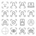 Face Scan Security icons set vector illustration. Contains such icon as Fingerprint Scan, Face Recognition, Eye Scan, Biometric Id Royalty Free Stock Photo