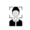 Face Scan System Recognition outline icon. Silhouette of female head in recognition camera. Biometric Identification