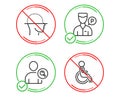 Face scanning, Find user and Valet servant icons set. Disabled sign. Vector