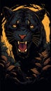Face of a scary black panther sneaking through the night jungle, vector