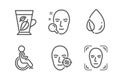 Face search, Problem skin and Mint leaves icons set. Leaf dew, Disabled and Face detection signs. Vector