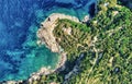 Face shapes coast along Punta Campanella near Sorrento, Italy. Amazing aerial view from drone in summer season