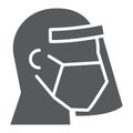 Face shield mask glyph icon, covid-19 and protection, man in face shield sign vector graphics, a solid icon on a white